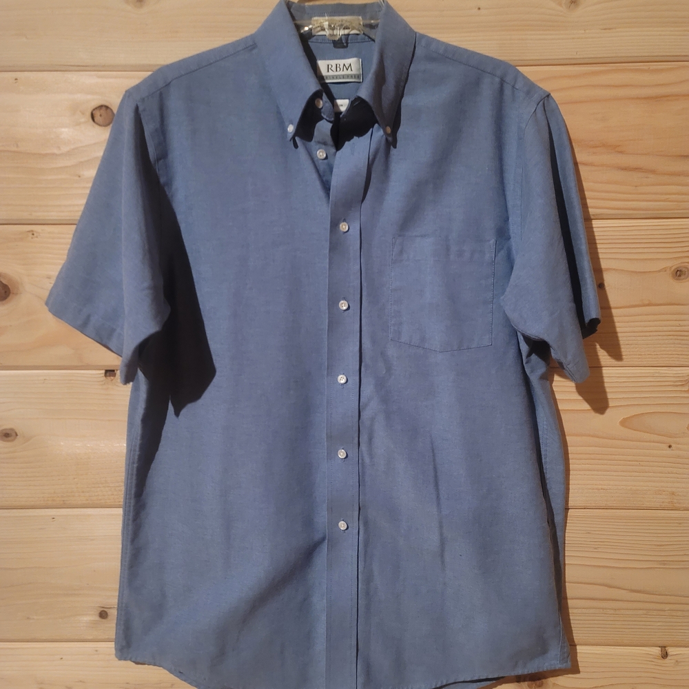 RBM Wrinkle Free Men's Blue Casual Button Down Shirt Size L 23x29